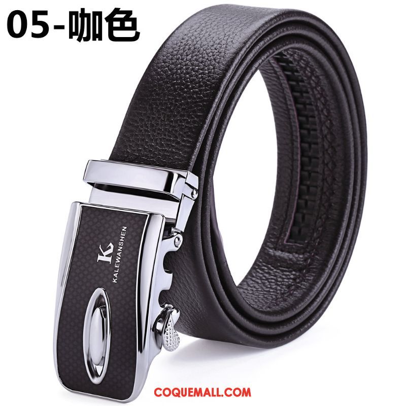 Ceinture Homme Cuir Véritable Boucle Automatique Noir, Ceinture Boite Cadeau Loisir