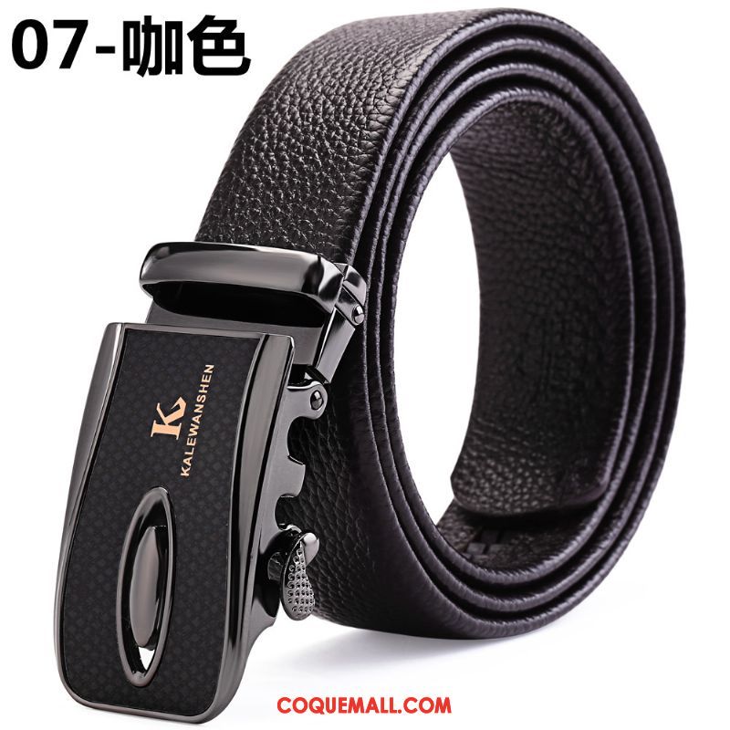 Ceinture Homme Cuir Véritable Boucle Automatique Noir, Ceinture Boite Cadeau Loisir