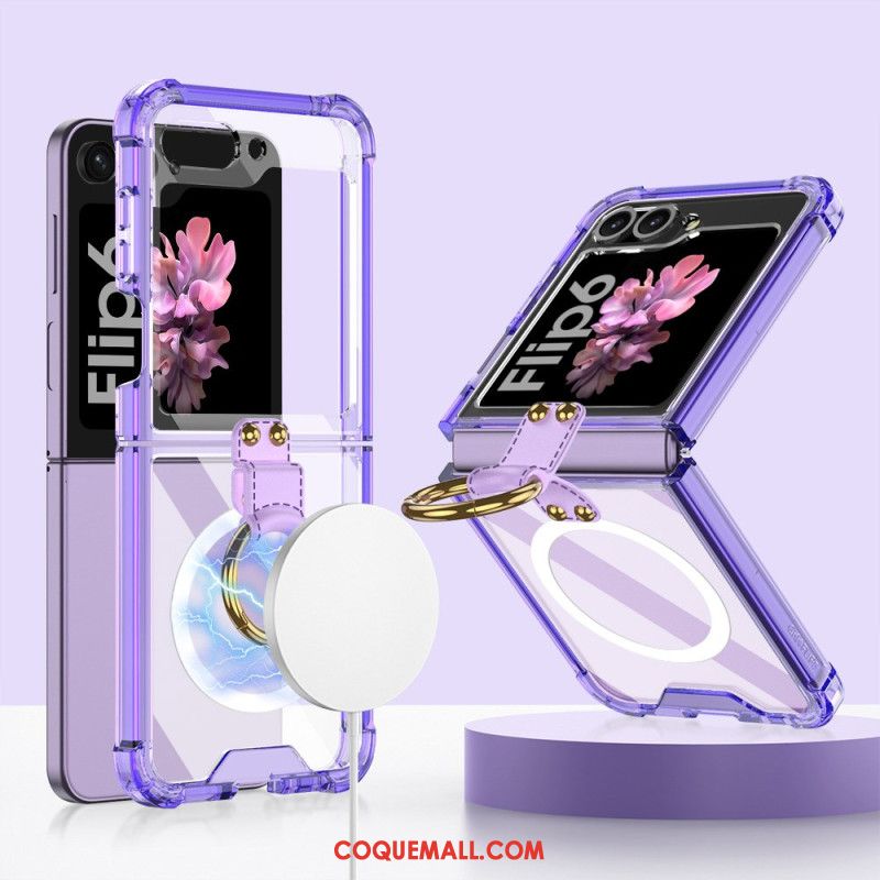 Coque GKK pour Samsung Galaxy Z Flip6 5G Transparente Anneau-Support Compatible MagSafe GKK