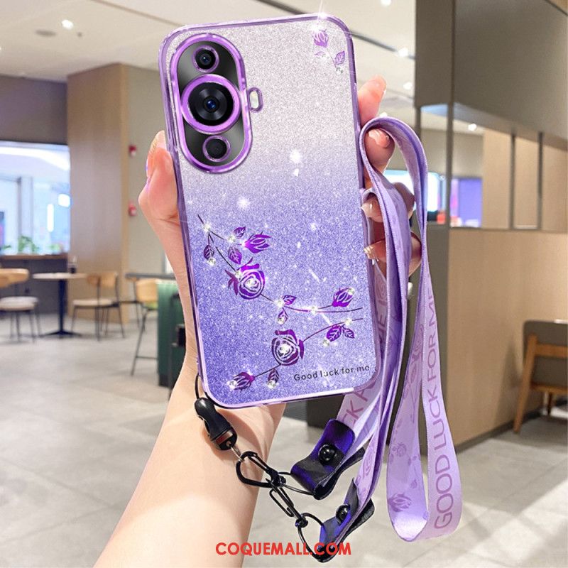 Coque Huawei Nova 11 Pro Paillettes Strass avec Lanière