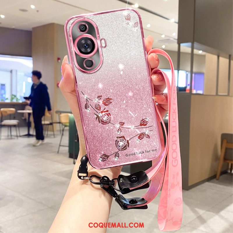 Coque Huawei Nova 11 Pro Paillettes Strass avec Lanière