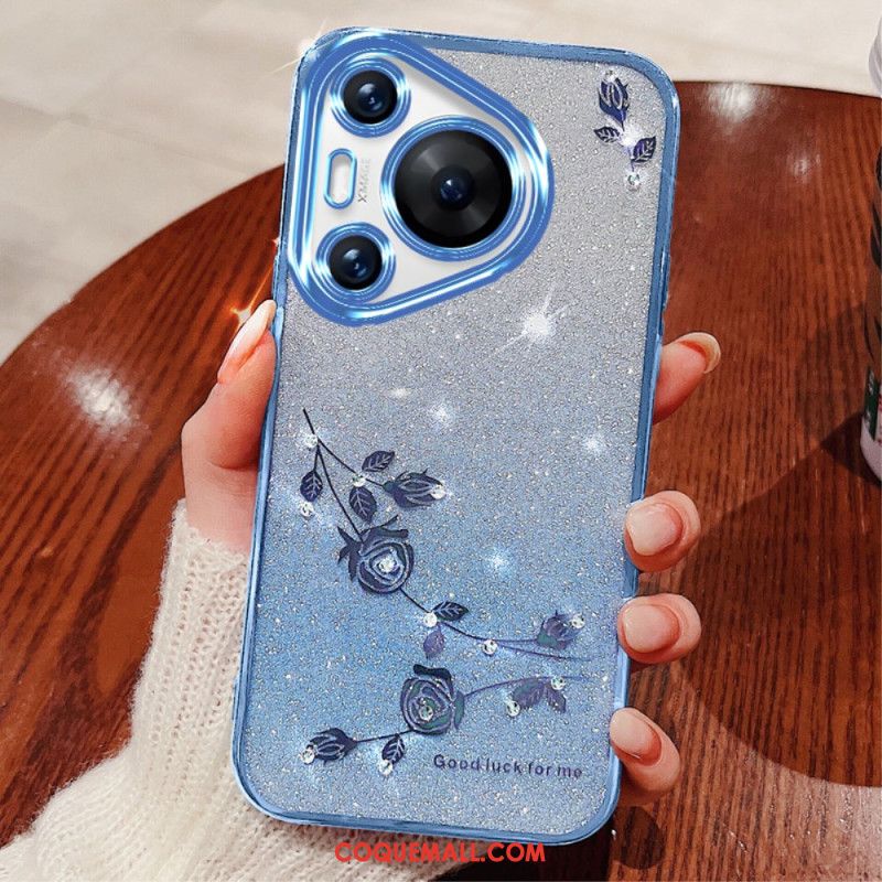 Coque Huawei Pura 70 Pro Fleurs et Strass KADEM