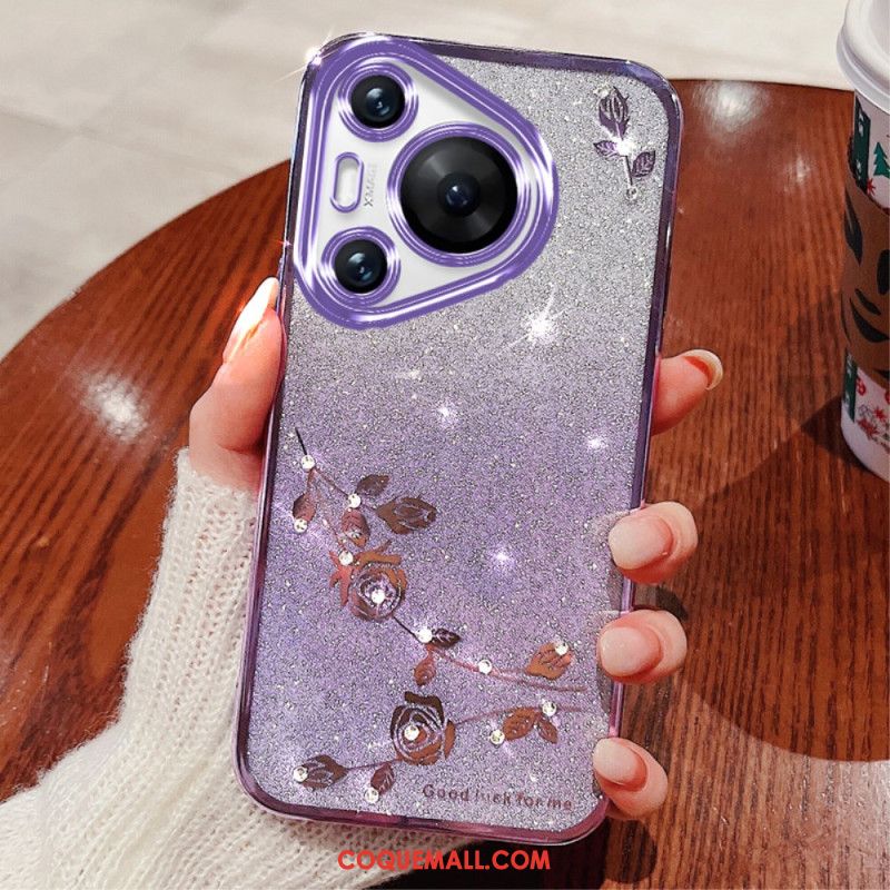 Coque Huawei Pura 70 Pro Fleurs et Strass KADEM