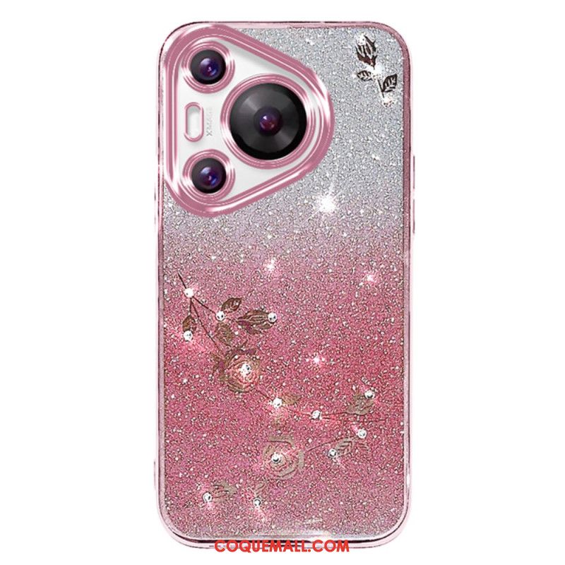 Coque Huawei Pura 70 Pro Fleurs et Strass KADEM