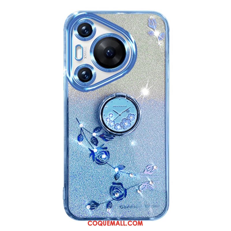 Coque Huawei Pura 70 Pro Fleurs et Strass avec Support KADEM