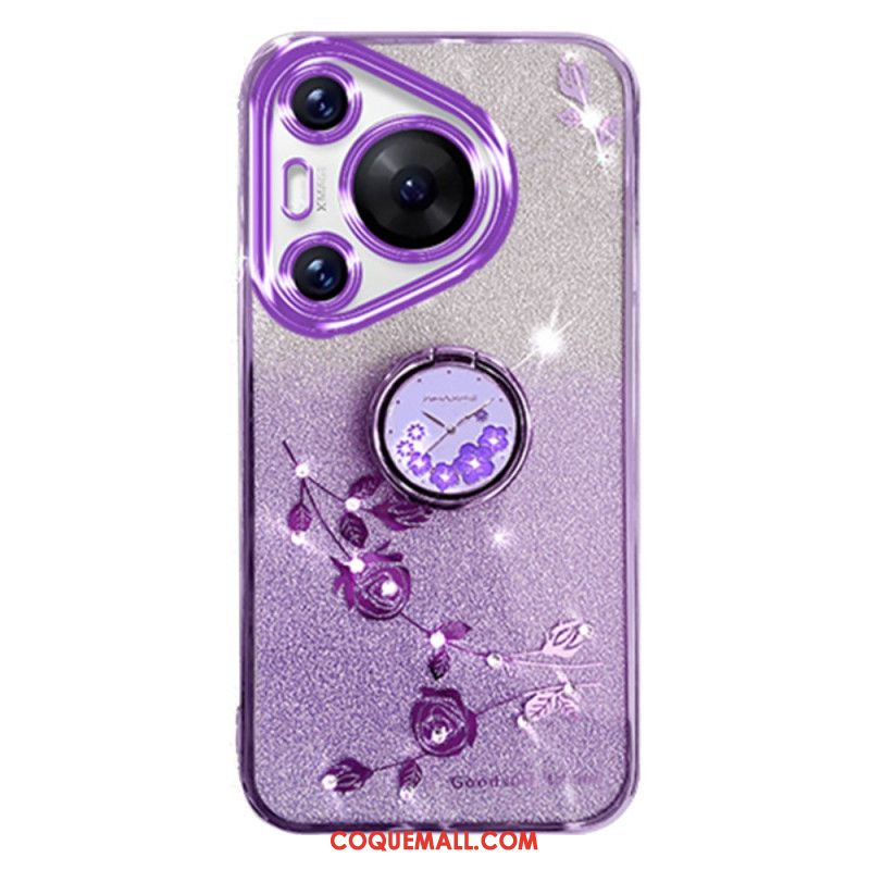 Coque Huawei Pura 70 Pro Fleurs et Strass avec Support KADEM