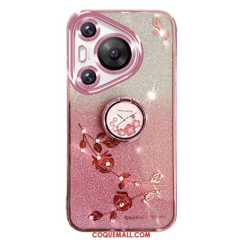 Coque Huawei Pura 70 Pro Fleurs et Strass avec Support KADEM