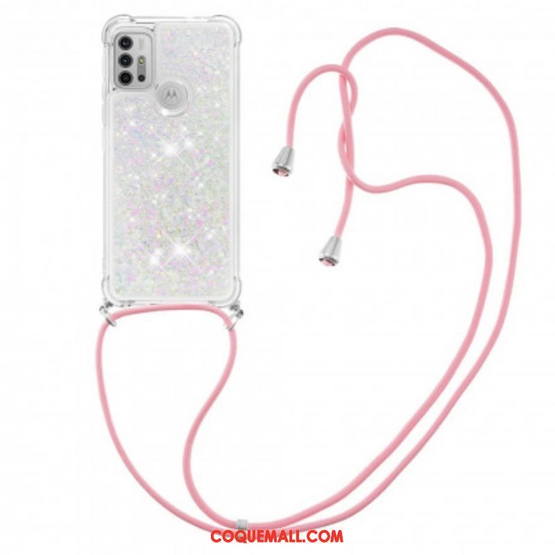 Coque Moto G30 / Moto G10 Paillettes avec Cordon