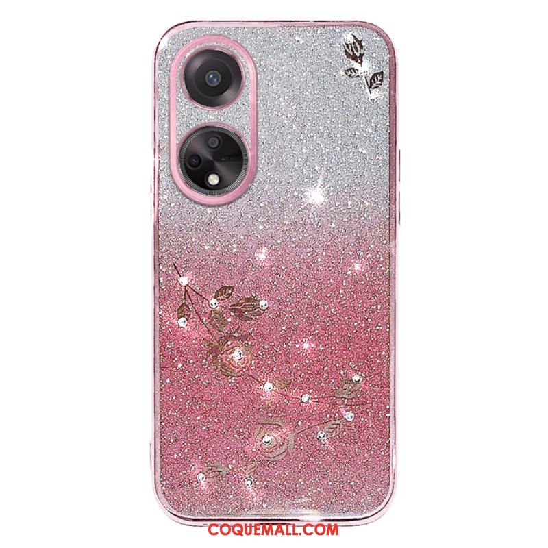 Coque Oppo A98 5G Fleurs et Strass KADEM