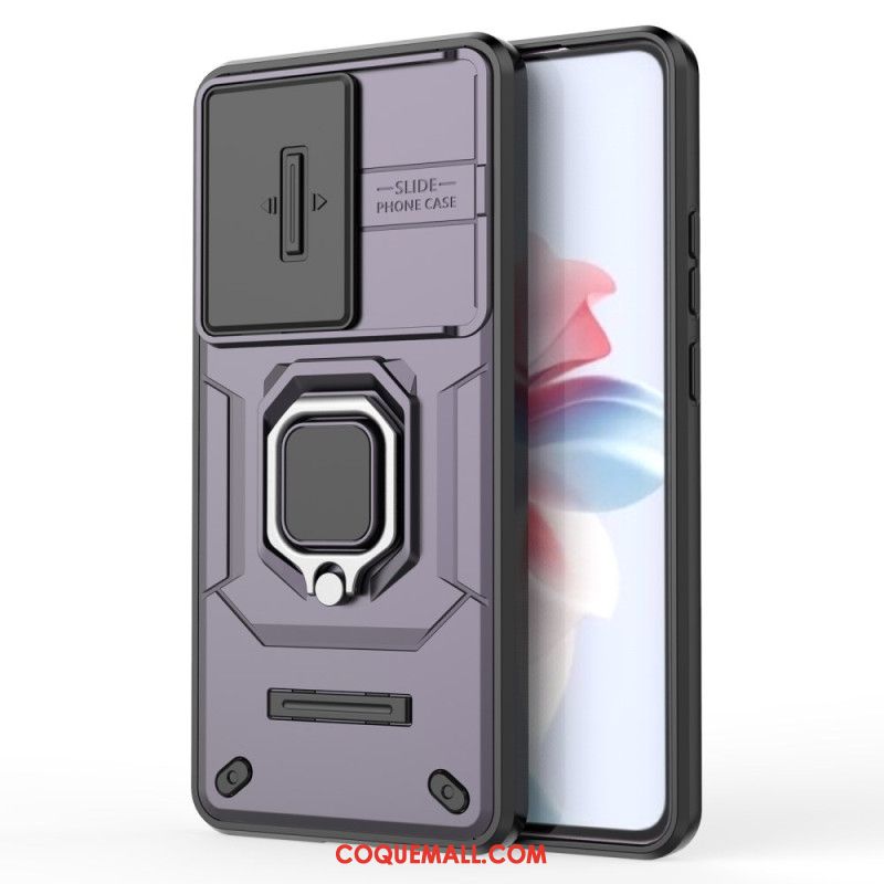 Coque Oppo Reno 11F 5G Ring Résistante Protecteur Caméra Coulissante