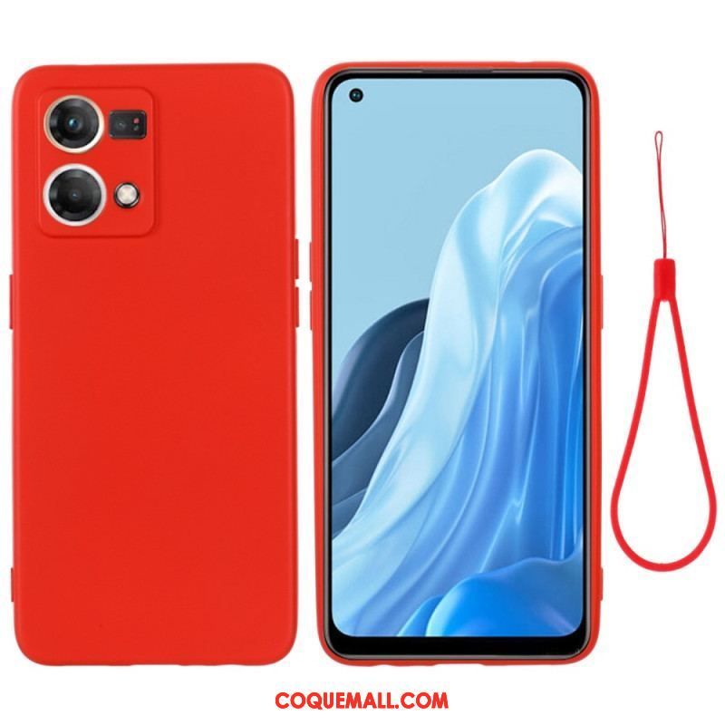 Coque Oppo Reno 7 Silicone Liquide Avec Lanière