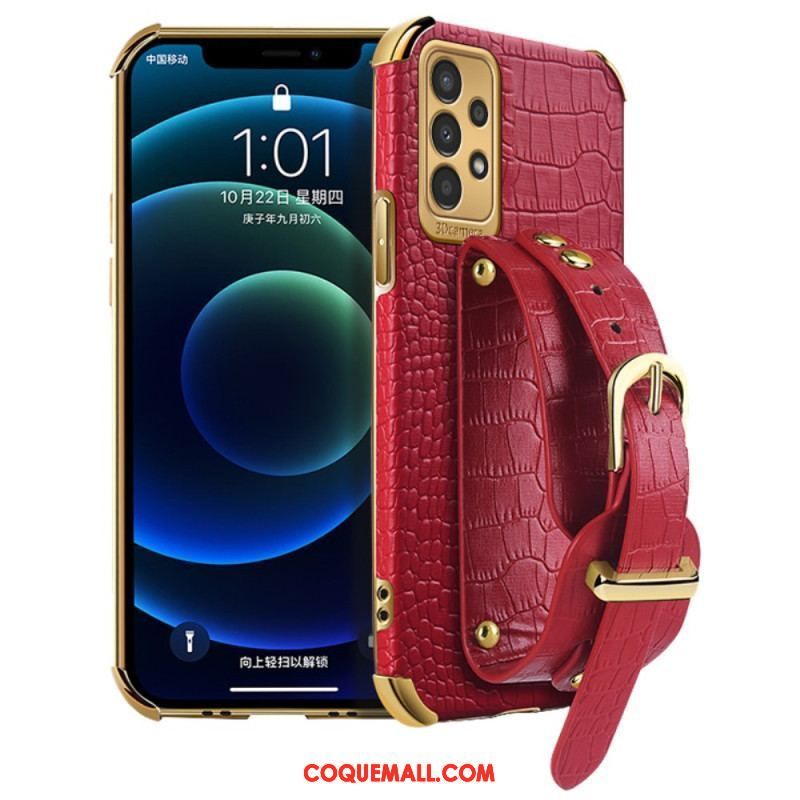 Coque Samsung Galaxy A13 Style Crocodile avec Sangle Support