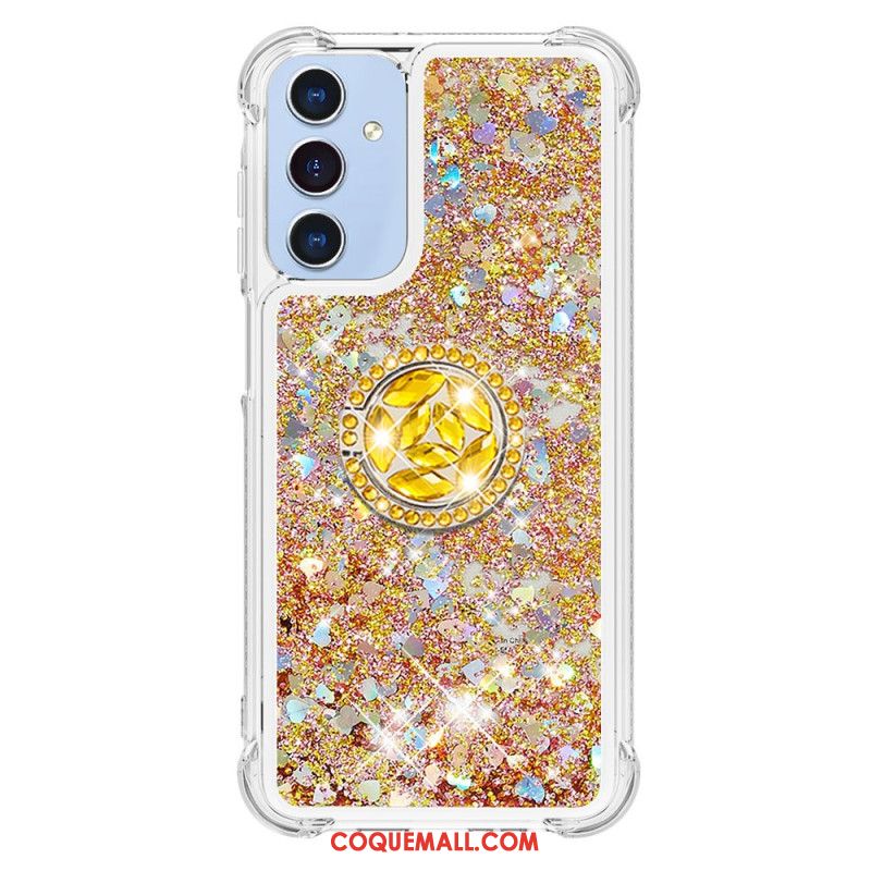 Coque Samsung Galaxy A15 5G Anneau-Support Paillettes Liquides