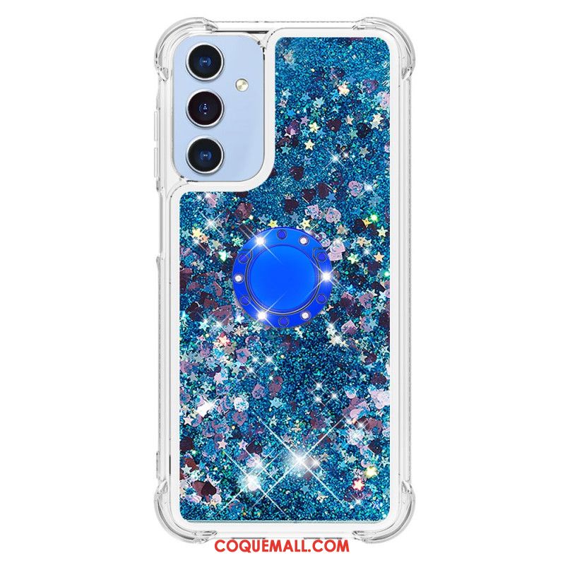 Coque Samsung Galaxy A15 5G Anneau-Support Paillettes Liquides