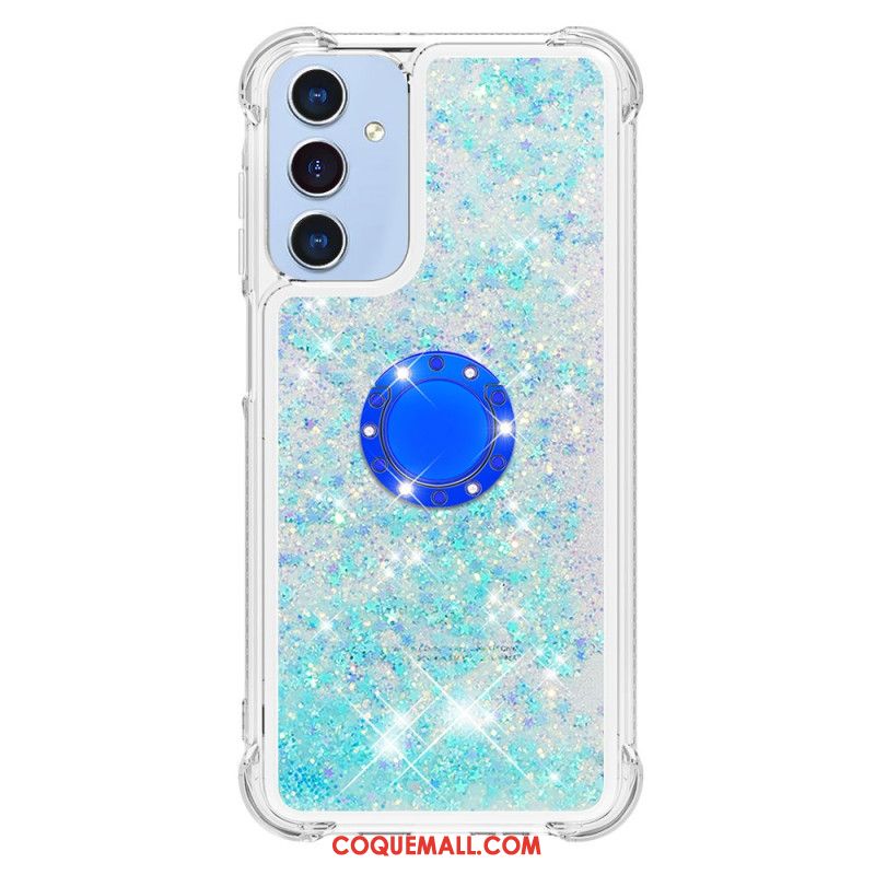 Coque Samsung Galaxy A15 5G Anneau-Support Paillettes Liquides