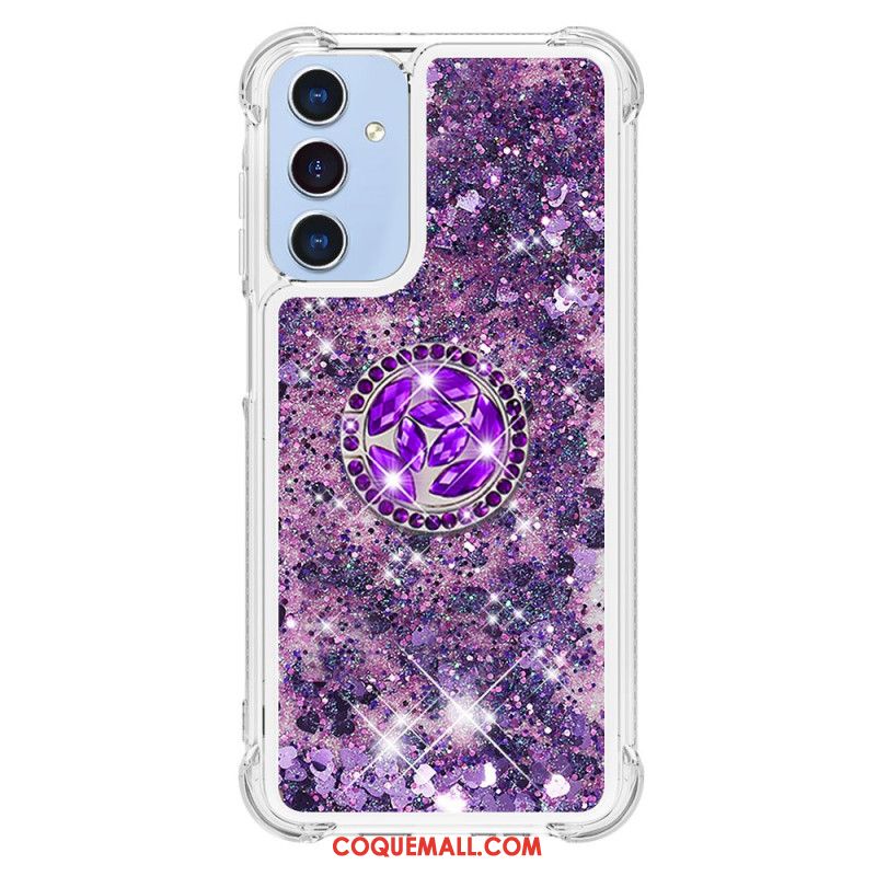 Coque Samsung Galaxy A15 5G Anneau-Support Paillettes Liquides