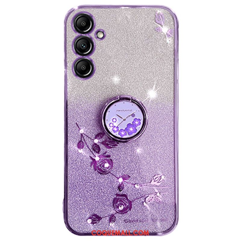 Coque Samsung Galaxy A16 4G / 5G Anneau-Support Fleurs et Strass KADEM