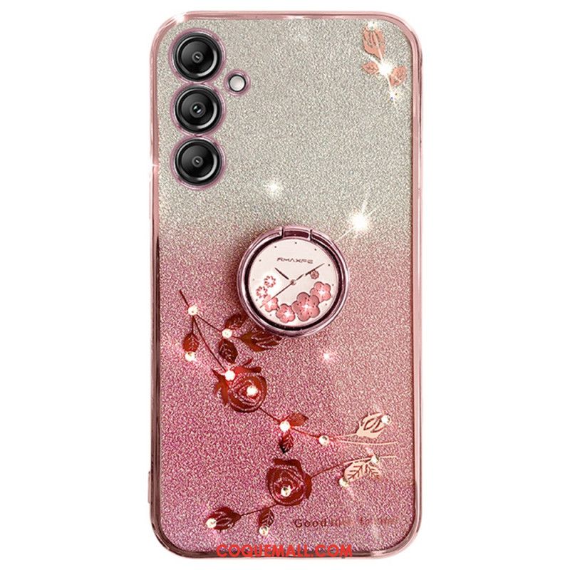 Coque Samsung Galaxy A16 4G / 5G Anneau-Support Fleurs et Strass KADEM