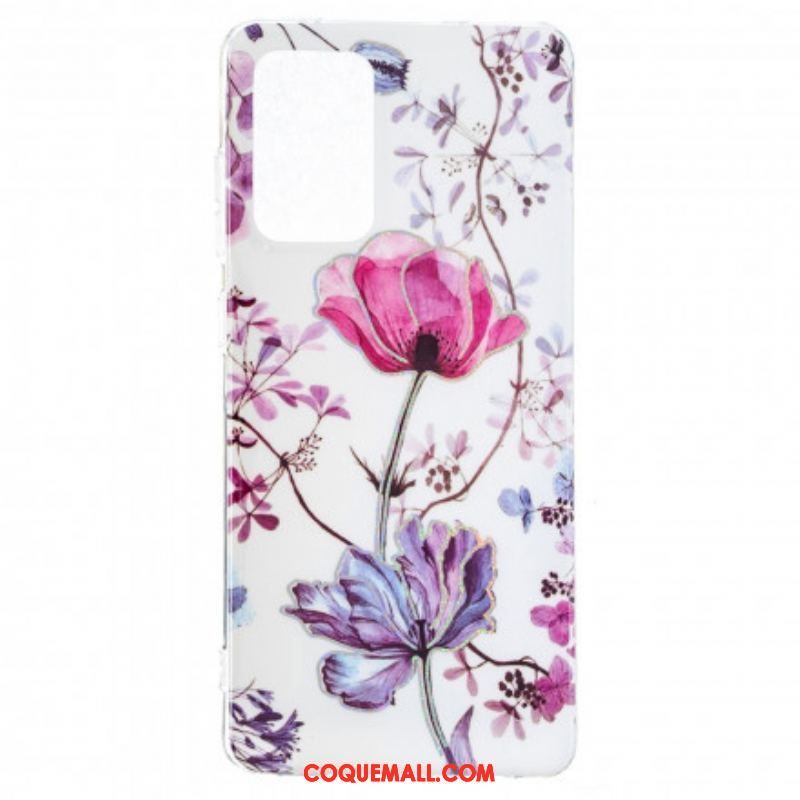 Coque Samsung Galaxy A52 4G / A52 5G / A52s 5G Marbrée Fleurs