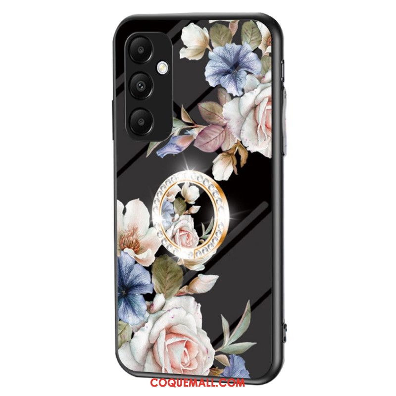 Coque Samsung Galaxy A55 5G Verre Trempé avec Support Motif Floral