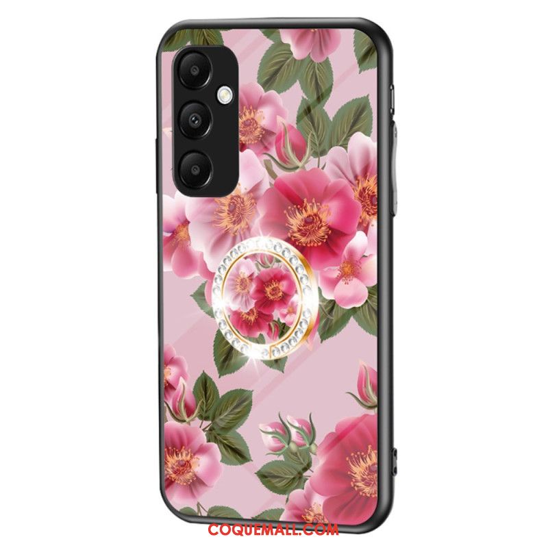 Coque Samsung Galaxy A55 5G Verre Trempé avec Support Motif Floral