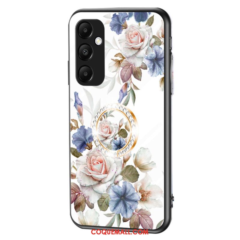 Coque Samsung Galaxy A55 5G Verre Trempé avec Support Motif Floral