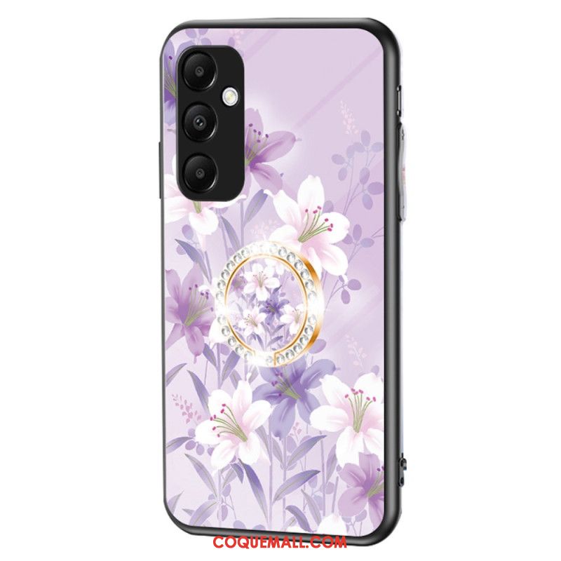 Coque Samsung Galaxy A55 5G Verre Trempé avec Support Motif Floral