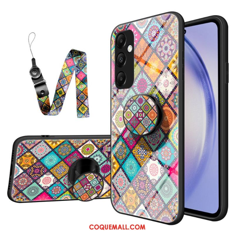 Coque Samsung Galaxy A55 5G avec Support et Lanière Patchwork