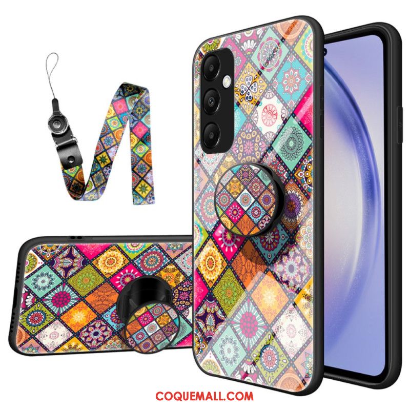 Coque Samsung Galaxy A55 5G avec Support et Lanière Patchwork