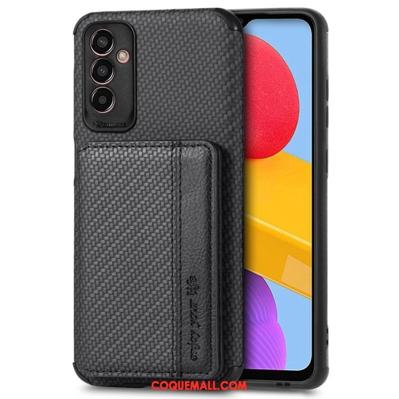 Coque Samsung Galaxy M13 Fibre de Carbone et Portefeuille Magnétique