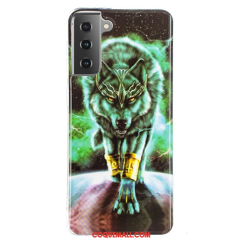 Coque Samsung Galaxy S21 5G Série Loup Fluorescente