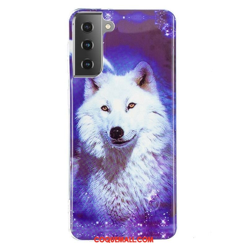 Coque Samsung Galaxy S21 5G Série Loup Fluorescente