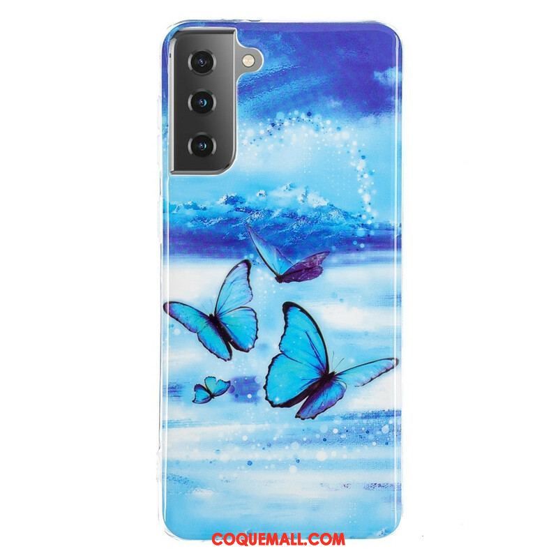 Coque Samsung Galaxy S21 5G Série Papillons Fluorescente