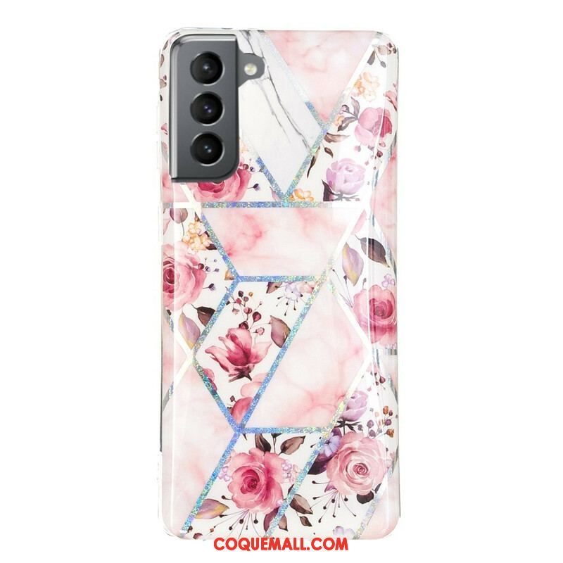 Coque Samsung Galaxy S21 FE Marbrée Fleurs