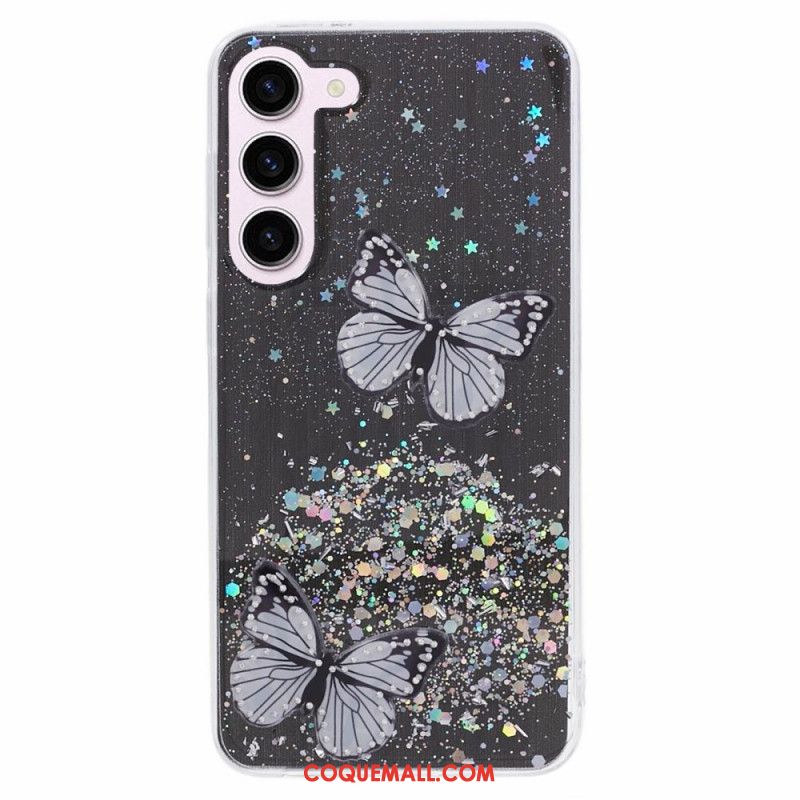 Coque Samsung Galaxy S24 5G Papillons Paillettes