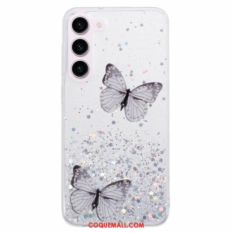 Coque Samsung Galaxy S24 5G Papillons Paillettes