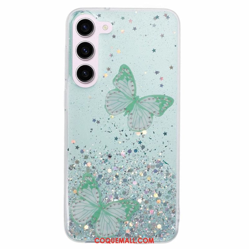 Coque Samsung Galaxy S24 5G Papillons Paillettes