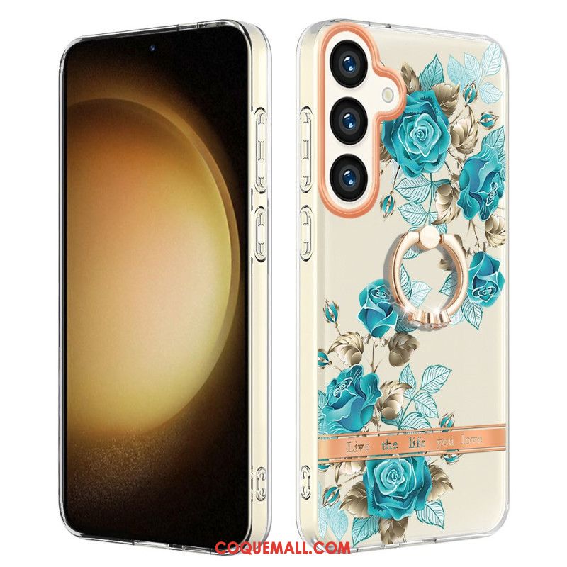 Coque Samsung Galaxy S24 5G avec Anneau-Support Florale