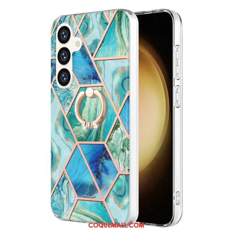 Coque Samsung Galaxy S24 Plus 5G Anneau-Support Marbre Géométrique