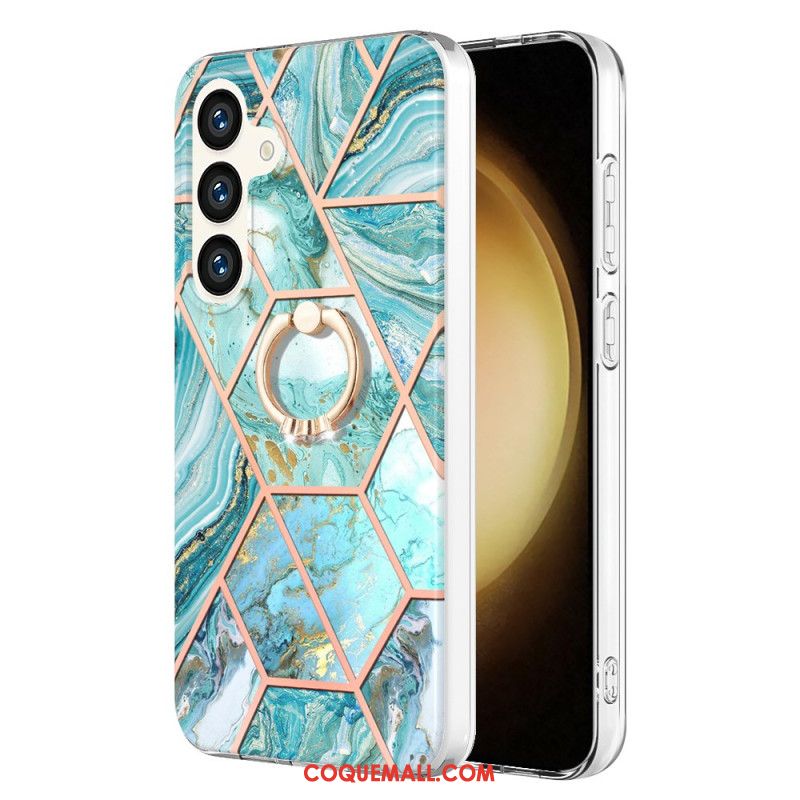 Coque Samsung Galaxy S24 Plus 5G Anneau-Support Marbre Géométrique