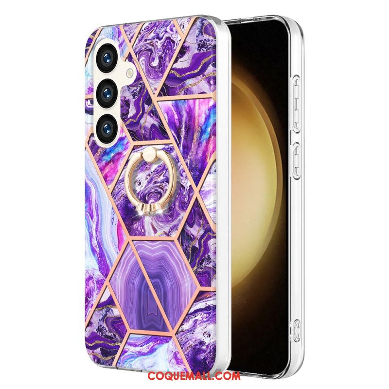 Coque Samsung Galaxy S24 Plus 5G Anneau-Support Marbre Géométrique