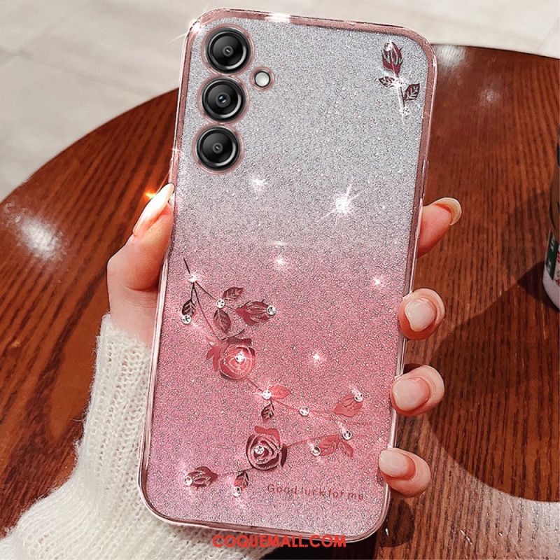 Coque Samsung Galaxy S24 Plus 5G Paillettes et Fleurs KADEM