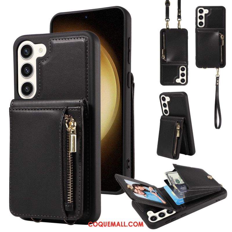 Coque Samsung Galaxy S24 Plus 5G Porte-Cartes avec Blocage RFID, Lanière et Bandoulière