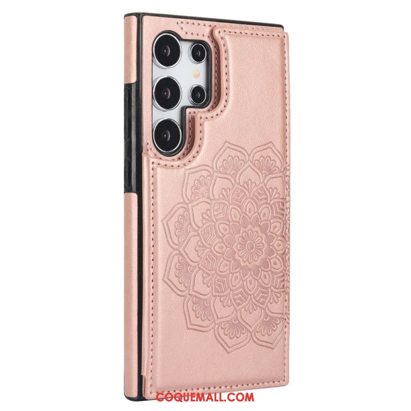 Coque Samsung Galaxy S24 Ultra 5G Motif Fleur Mandala et support