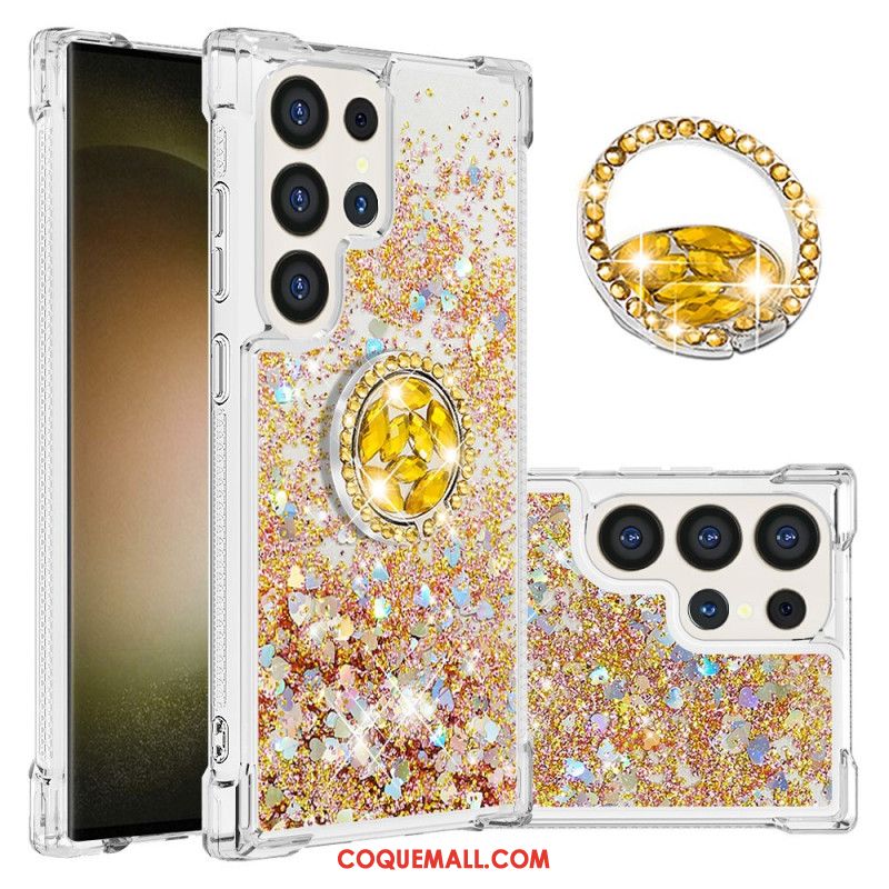 Coque Samsung Galaxy S24 Ultra 5G Paillettes avec Anneau-Support