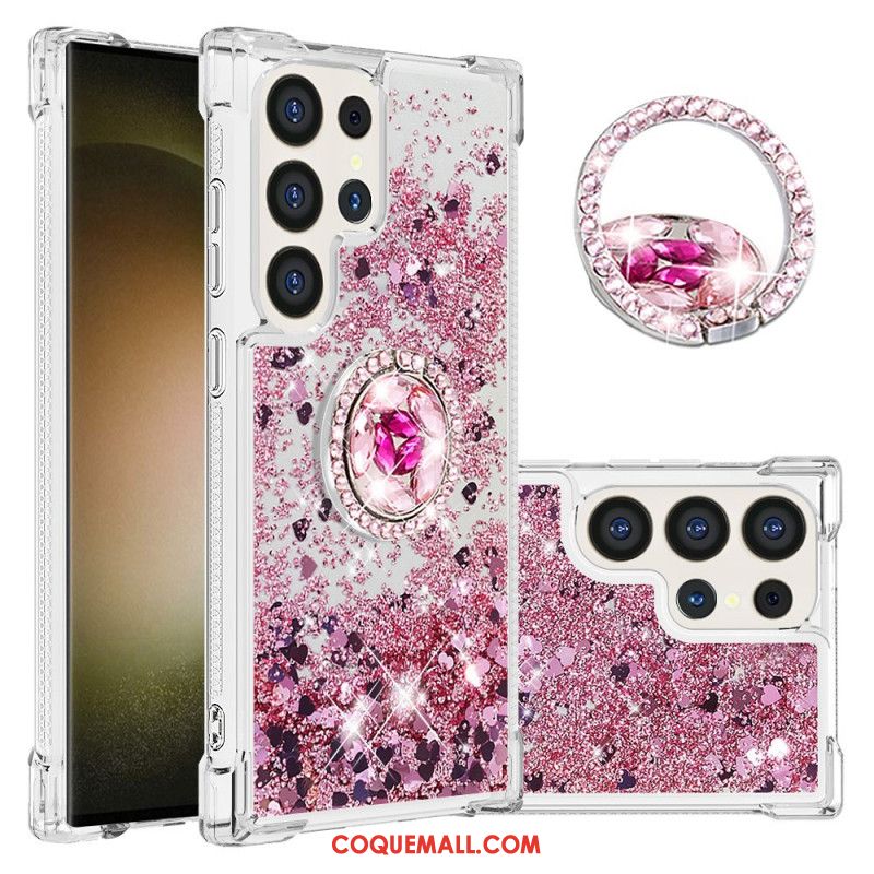 Coque Samsung Galaxy S24 Ultra 5G Paillettes avec Anneau-Support