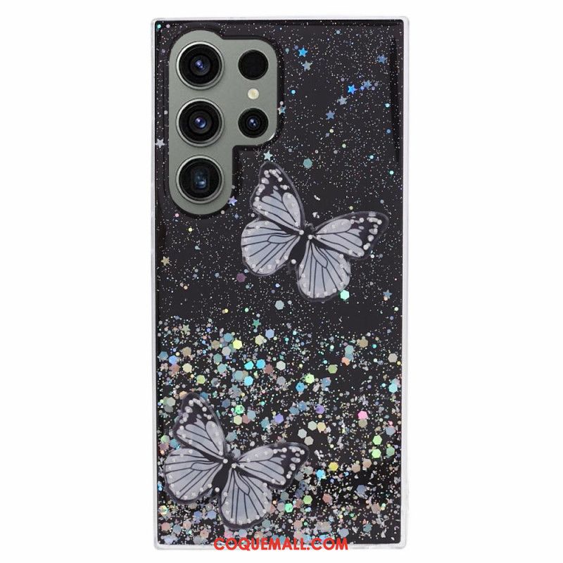 Coque Samsung Galaxy S24 Ultra 5G Paillettes avec Papillons