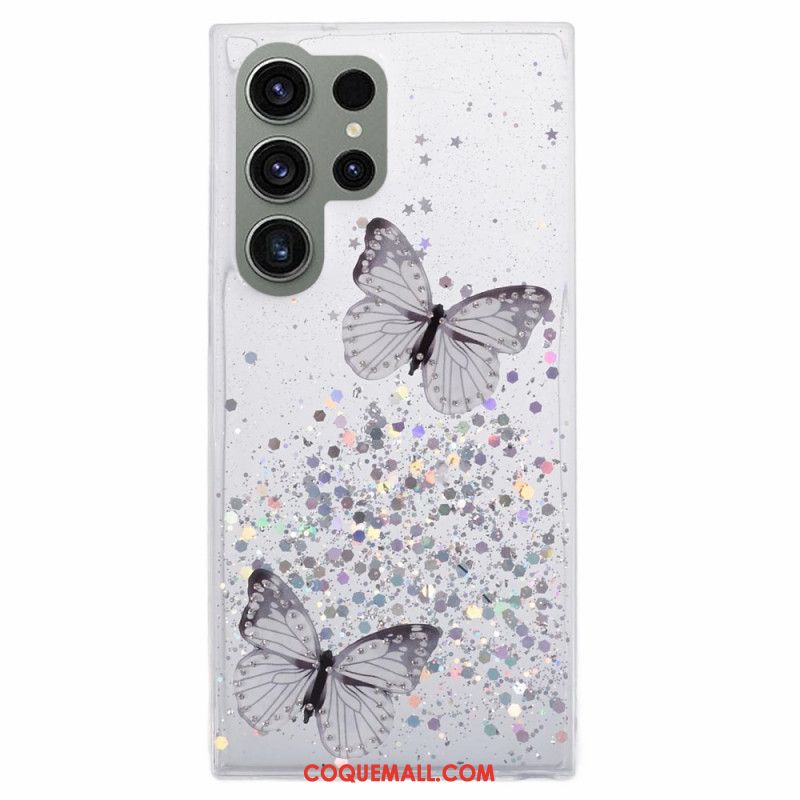 Coque Samsung Galaxy S24 Ultra 5G Paillettes avec Papillons