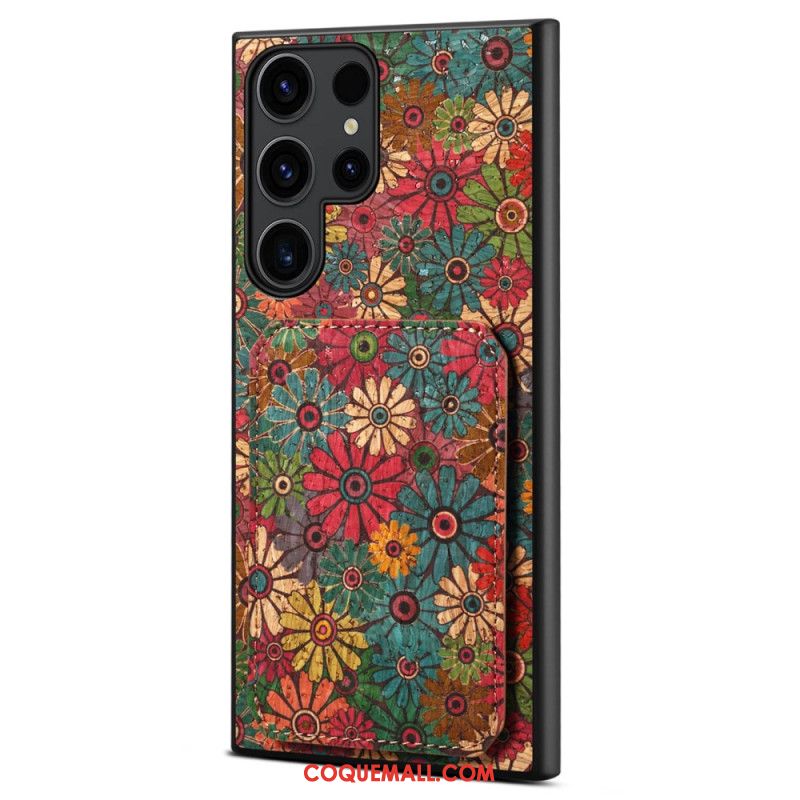 Coque Samsung Galaxy S24 Ultra 5G avec Porte-Cartes Florale