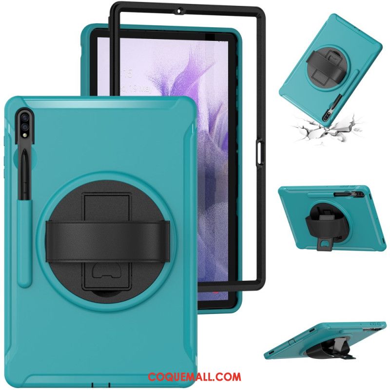 Coque Samsung Galaxy Tab S9 FE Plus / S9 Plus / S8 Plus / S7 Plus / S7 FE Support Rotatif à et Sangle Manuelle